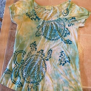 LUCKY BRAND COTTON WHIMSY PRINT PUFF SLEEVE T - SHIRT SUPER SOFT!